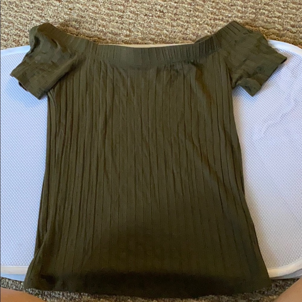 green off the shoulder shirt
